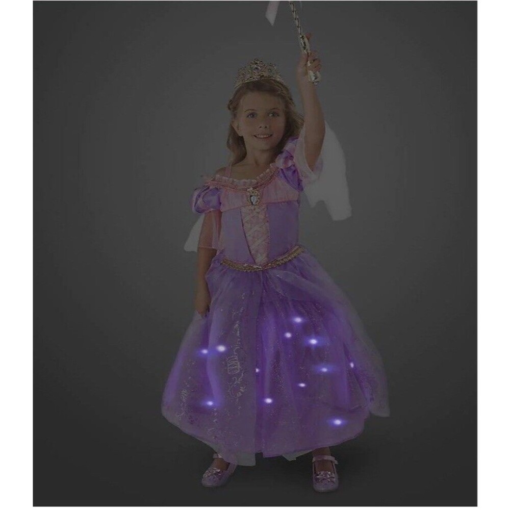 Disney Store Princess Rapunzel Deluxe Light Up Costume Tiara Wand Size 5/6 FLAW - Picture 2 of 15